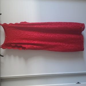 Spaghetti straped red lac dress
